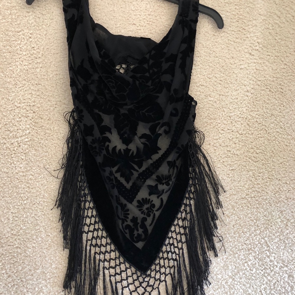 Sexy black dressy top with velvet fringe. - Picture 1 of 1